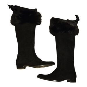 LOEWE Suede & Fur Over the Knee Boots - Size 36/6